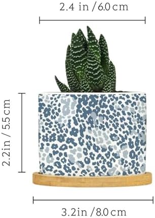Leopard Dot Planter Ceramic Blue African Tribal Round Plant Pots with Drainage Holes and Bamboo Tray Pot for Succulents Cactus Garden Windowsill - Image 2