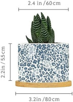Leopard Dot Planter Ceramic Blue African Tribal Round Plant Pots with Drainage Holes and Bamboo Tray Pot for Succulents Cactus Garden Windowsill - Image 2