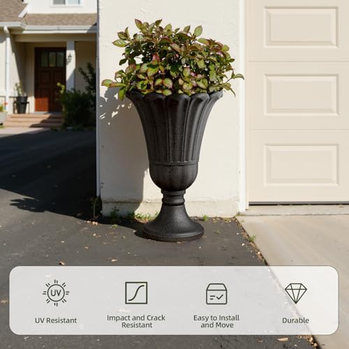 Tall Plastic Urn Planters for Outdoor Plants Set of 2-23.6" H Classic Petal Design Indoor Large Flower Pots with Drainage Holes, Outdoor Planters for Porch Decor/Garden Vase, Black - Image 5