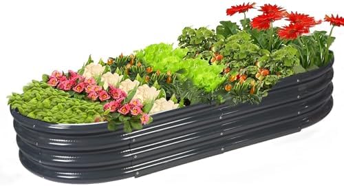 Rakukiri Raised Garden Bed GRS Certified Galvanized Planter Box Outdoor, 5ft Oval Rot-Resistant Metal Garden Bed Planter, Recycled Material Planter for Vegetables Flowers Herbs (Grey) by RaisedGardenBed