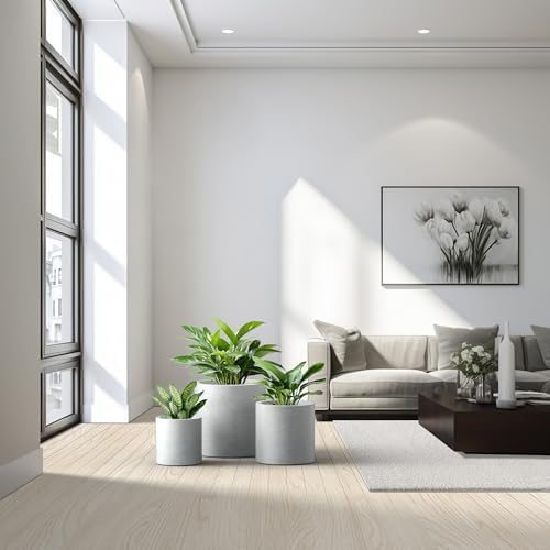Kante Set of 3 Pale Gray Concrete Cylinder Round Planters for Modern Home - Image 3