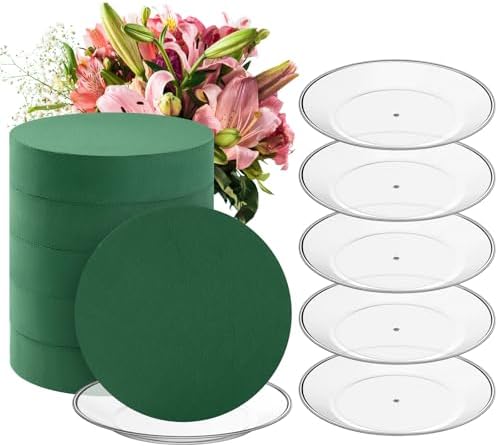 Threlaco 6 Sets Round Floral Foam with Clear Plastic Saucers, 7.5 Inches by Threlaco
