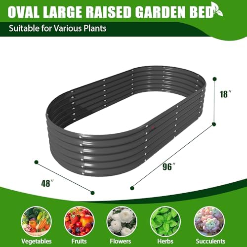 Anleolife 8x4x1.5ft Oval Galvanized Raised Garden Bed, Quartz Grey - Image 3