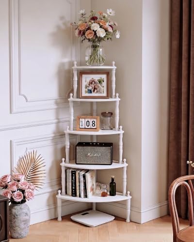 Vintage Corner Shelf, 5-Tier Corner Bookshelf, Antique French, White by Unknown