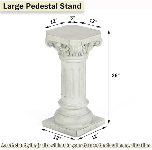 26" Tall Roman Column Pedestal Stand - Heavy Duty Magnesium Oxide Garden Pedestal for Statues, Weatherproof Outdoor Pillar for Sculptures – Sturdiness Plinth Base Statue Riser - Image 2
