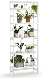 Fencer Wire 6-Tier Bamboo Shelf, Bamboo Open Storage Bookcase with Adjustable Layer, Freestanding Plant Display Stand, Multifunctional Storage Rack Stand for Bathroom, Bedroom, Kitchen, White by Fencer+Wire