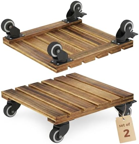 Bamworld Plant Caddy 14 Inch Heavy Duty Wood Dolly 2 Pack by Bamworld