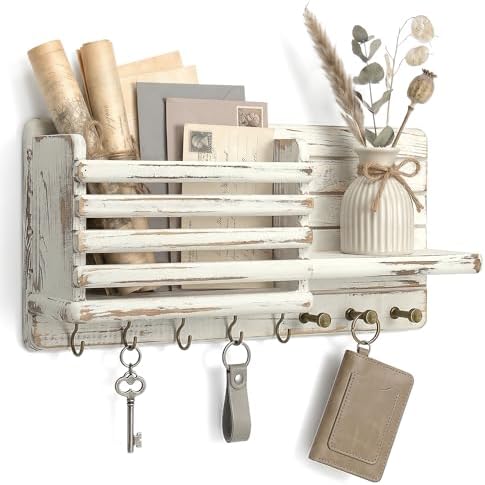 Rebee Vision Key Holder Wall Mount with Mail Slot for Home Decor, Whitewash by REBEEVISION