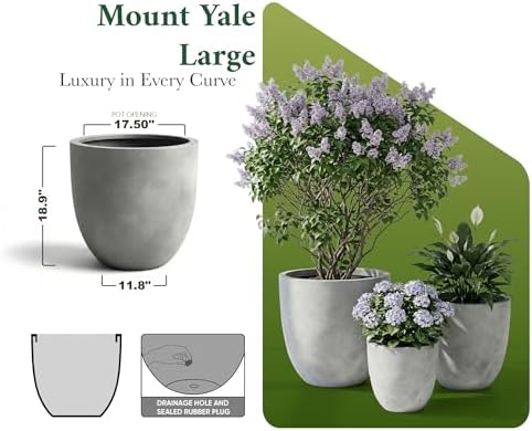 DTY Mount Yale 19.7" D x 18.9" H (Pot Opening 15.4") Fiberstone Planter with Drainage Hole, Weather Resistant for Indoor and Outdoor, 2 Extra Coco Mats - Gray, Large - Image 7