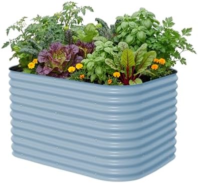 32" Extra Tall Raised Garden Bed Kits, 3.5 x 5 x 2.7ft Raised Planter Box Outdoor, 2 x 6.5 x 2.7ft Deep Root 6 in 1 Modular Metal Raised Beds for Gardening Vegetables Flowers Fruits - Sky Blue by Unknown