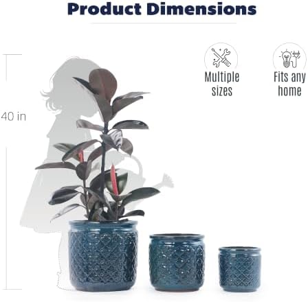 9 Inch Ceramic Planters, Set of 3, 15/12/9 Inch, Navy Blue Geometric - Image 5