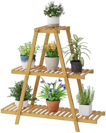 STDDRE Plant Stand For Indoor Outdoor Tiered Plant Shelf 3 Tier 8 Potted Bamboo Flower Holder Ladder Rack For Multiple Triangle Table Plant Pot Stand (Natural) by LifeTakesaDifferentTurn