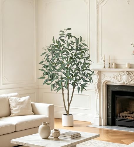 Eucalyptus Trees Artificial Indoor - 2PCS 5FT Tall Faux Eucalyptus Plants in White Planter, Fake Plant Décor for Farmhouse Bedroom Office Room Hallway Decoration - Image 3