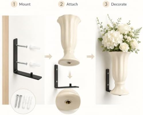Modern Floating Wall Vase - Matte White Ceramic Flower Vase with L-Shaped Metal Bracket - Minimalist Wall Mounted Planter for Fresh or Dried Flowers, Home Decor for Living Room, Bedroom, Entryway - Image 4