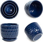 Ceramic Flower Pots with Drainage Hole and Saucer, North European Style Round Indoor Succulent Planters with Honeycomb Inspired Texture Design, Small to Medium-Sized, Set of 3, Navy Blue - Image 5