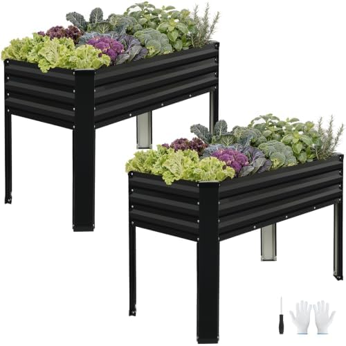Galvanized Raised Garden Bed with Legs 2Pack,48x24x32in Elevated Garden Bed by Unknown