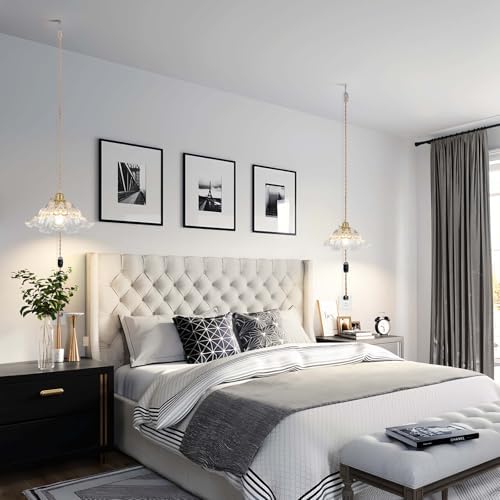 Plug in Pendant Light Fixtures,Hanging Light Fixture Flower Transparent Glass Pendant Light 11 inch E26 Pendant Lighting for Kitchen Island, Bedroom, Dining Room, Living Room - Image 6