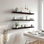 YYWUOJJ Wood Floating Shelves for Wall Decor, Rustic Wall Shelves for Bedroom Bathroom Kitchen Living Room, Set of 4 Walnut 36 Inch - Image 3