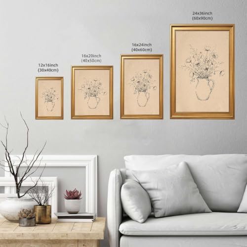 Gold Vintage Framed Floral Pitcher Wall Art, Botanical Line Drawing Print - Image 3
