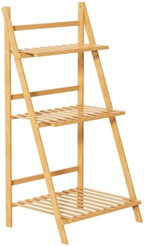 Foldable Ladder Shelf 37.8" Bamboo Plant Shelf 3-Tier Storage Rack by QualityRidesforKidsAdult