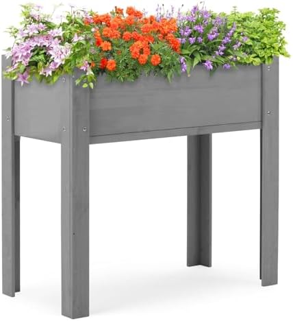 31x16x30 Raised Garden Bed with Legs, Elevated Wooden Planter Box with Liner for Flowers, Vegetable, Suitable for Outdoor, Patio, Balcony, Backyard, Grey by AOCOROE