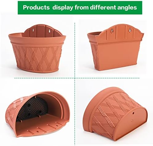 Sungmor Wall Hanging Planters,11.5 Inch Hanging Flower Pots for Railing Fence - Indoor Outdoor Balcony Wall Hanging Basket, Plastic Plant Pot Container - Half Round & 3PC Pack & Brick Red - Image 4
