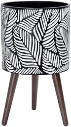 D'vine Dev 12 Inch Planter Pot with Wood Stand, White/Grey, 88-L-C-7 by DvineDevPlanterPotsandStand