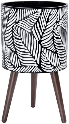 D'vine Dev 12 Inch Planter Pot with Wood Stand, White/Grey, 88-L-C-7 by DvineDevPlanterPotsandStand