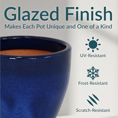 Sunnydaze 10 in Outdoor Glazed Ceramic Plant Pot - Imperial Blue - Set of 2 - Image 4
