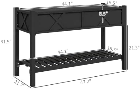 Outsunny Raised Garden Bed with Storage Shelf 47 x 22 x 31.5in, Black - Image 7