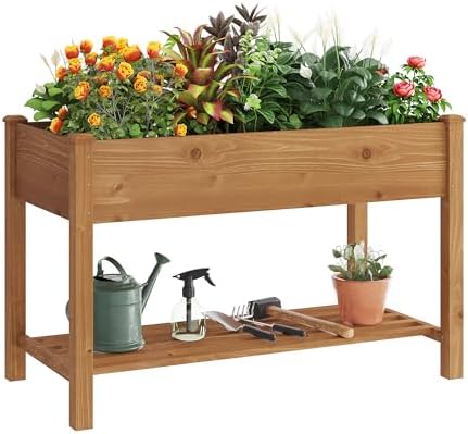 GHWIE Raised Garden Bed with Shelf,Elevated Wooden Planter Box with Legs,Garden Planter for Backyard, Patio, Balcony by GHWIE
