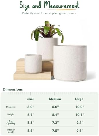 LE TAUCI 10+8+6 Inch Ceramic Pots for Plants, Indoor Planters with Drainage Hole and Plug, Modern Cylinder Flower Pots Set of 3 for Living Room and Bedroom, Glossy, Linen Birch - Image 5