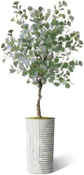 Artificial Tree in Geometric Pattern Planter, Fake Eucalyptus Silk Tree for Indoor and Outdoor Home Decoration - 66" Overall Tall (Plant Pot Plus Tree) by SIGNWIN