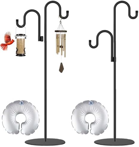 2 Set Shepherd's Hook Stand Plant，Bird Feeder，Wind Chime Hanger Stand, Waterproof Metal & Adjustable-Height Standing Pole Holder for Lantern and Wreath, Indoor & Outdoor by vorriop