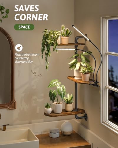 GENTINGBRO Window Plant Shelves 3-Tier with Grow Light Rotating Plant Stand - Image 5