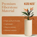 KUTE NEST 19.5" Premium Tall Tubo Fiberstone Outdoor Planter - Kilim Beige - Image 5