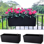 LaLaGreen Rail Planter for Balcony Outdoor (20 Inch, 2 Pack) Large Black Self Watering Railing Planters with Brackets, Rectangular Plastic Deck Fence Window Box Balcony Home Outside Style Garden Décor by L%C3%A1L%C3%A1Green
