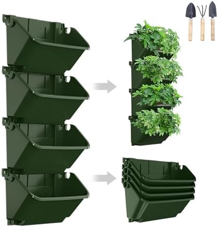 Vertical Wall Planter, 4 Packs Self Watering Wall Planters for Indoor with 3 Pcs Garden Tool Set Vertical Planter Tower for Strawberry Flowers Herbs, 12.9''x5.5'' x26.7'' by Gatyagff