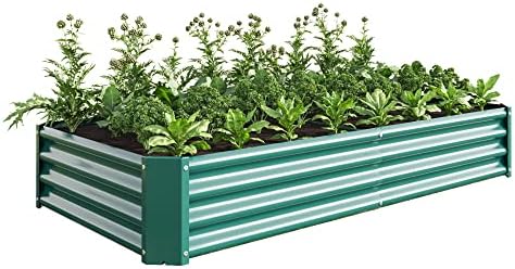 Outdoor Large Galvanized Metal Raided Garden Bed,Planter Box for Flowers Vegetables Fruit,Rectangular (Green, 6x3x1 ft) by Gagihoom