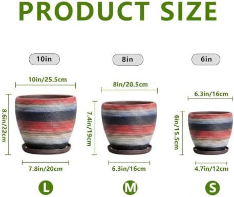 10/8/6 Inch Ceramic Planter, Ceramic Plant Pots Indoor, Rainbow - Image 3