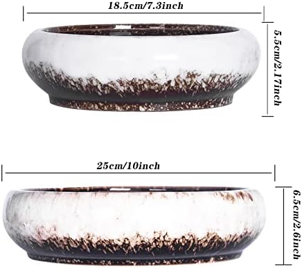 Succulent Pots, 7.3/10 Inch Large Bonsai Pots with Trays Set of 2 - Image 5