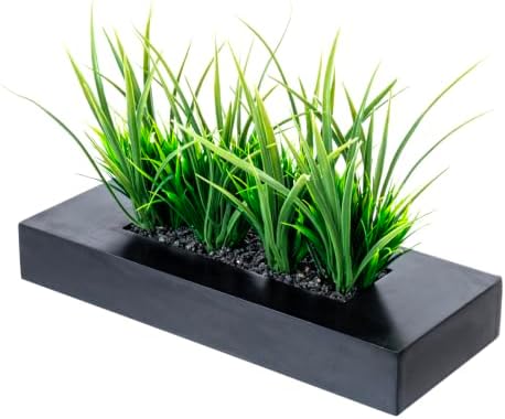 MyGift Artificial Grass Plant in Rectangular Wood Planter (Black, 10 Inch) by MyGiftHome