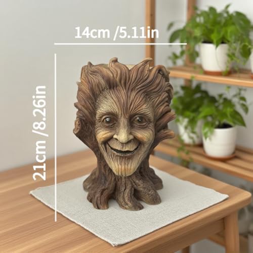 Tree Face Planter, 8.26 inch Resin Garden Flower Pot, Indoor Outdoor Decorative Vase, Brown - Image 4
