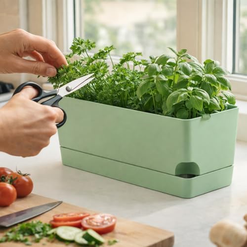 Party Zealot Window Boxes Planters, 3 Pack Self Watering Pots for Indoor Plants 17 Inch Rectangular Planter Rectangle Flower Pots Long Plant Pot Large Window Sill Herb Planter Box, Green - Image 2