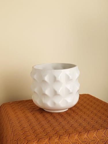 Ceramic Plant Pots, Geometry Textured Flower Pots Indooe/Outdoor, Modern Planter for Home Decor,Office,Bookshelf,Living Room, 5'' H (White) - Image 6