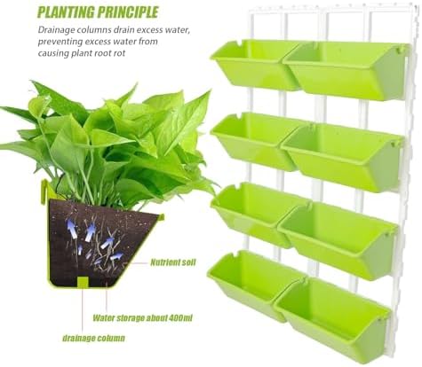 8 Pockets Vertical Garden Planter, Wall Mounted Plant Holder, Home Plastic Flower Beds, Hanging Pocket for Patio Outdoor Decor Balcony Plant Vegetable Fruit Flowerpot - Image 4