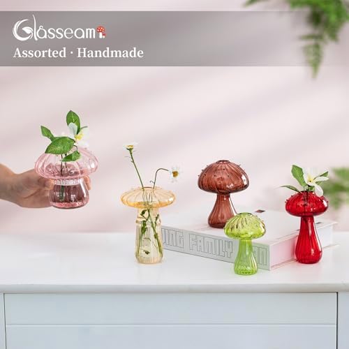 Glasseam Mushroom Vases for Flowers, 10Pcs Colored Glass Bud Vase for Decor - Image 2