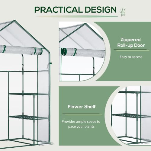 Outsunny 5' x 2.5' x 6.5' Mini Walk-in Greenhouse 3 Tier Shelves PVC Clear - Image 4