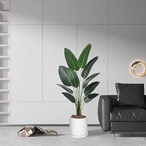 Plant Pots 10 Inch Ceramic Planter with Drainage Hole and Saucer, Matte White Modern Cylinder Planter Pot for Indoor Outdoor Plants Flowers, Full Glazed Finish - Image 5