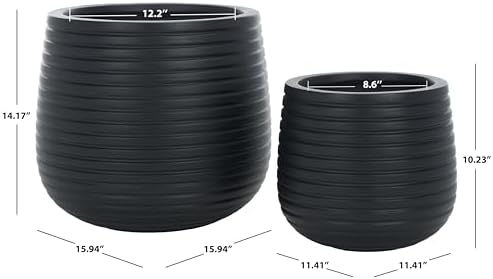 SAFAVIEH Outdoor - Jasper Black Cement Ficonstone Planter Pot Set of 2 with Drainage Hole, Frost Resistant Garden Planters for Patio, Deck, Indoor Outdoor Use (PAT1535A-SET2) - Image 4